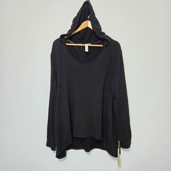 NWT Green Tea Womens Black Hooded Tunic Top Sz XXL Stretch Comfort Leisure Soft - Picture 1 of 12